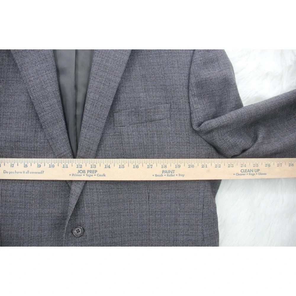 Lauren Ralph Lauren Blazer Mens 44L Plaid Check Lambswool Sport Coat Jacket Gray